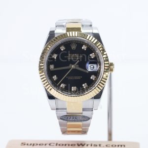 Rolex Datejust 126333 Two-Tone Yellow Gold Black Diamond Dial Fluted Bezel Two-Tone Oyster Bracelet 41mm Replica Watches - 1