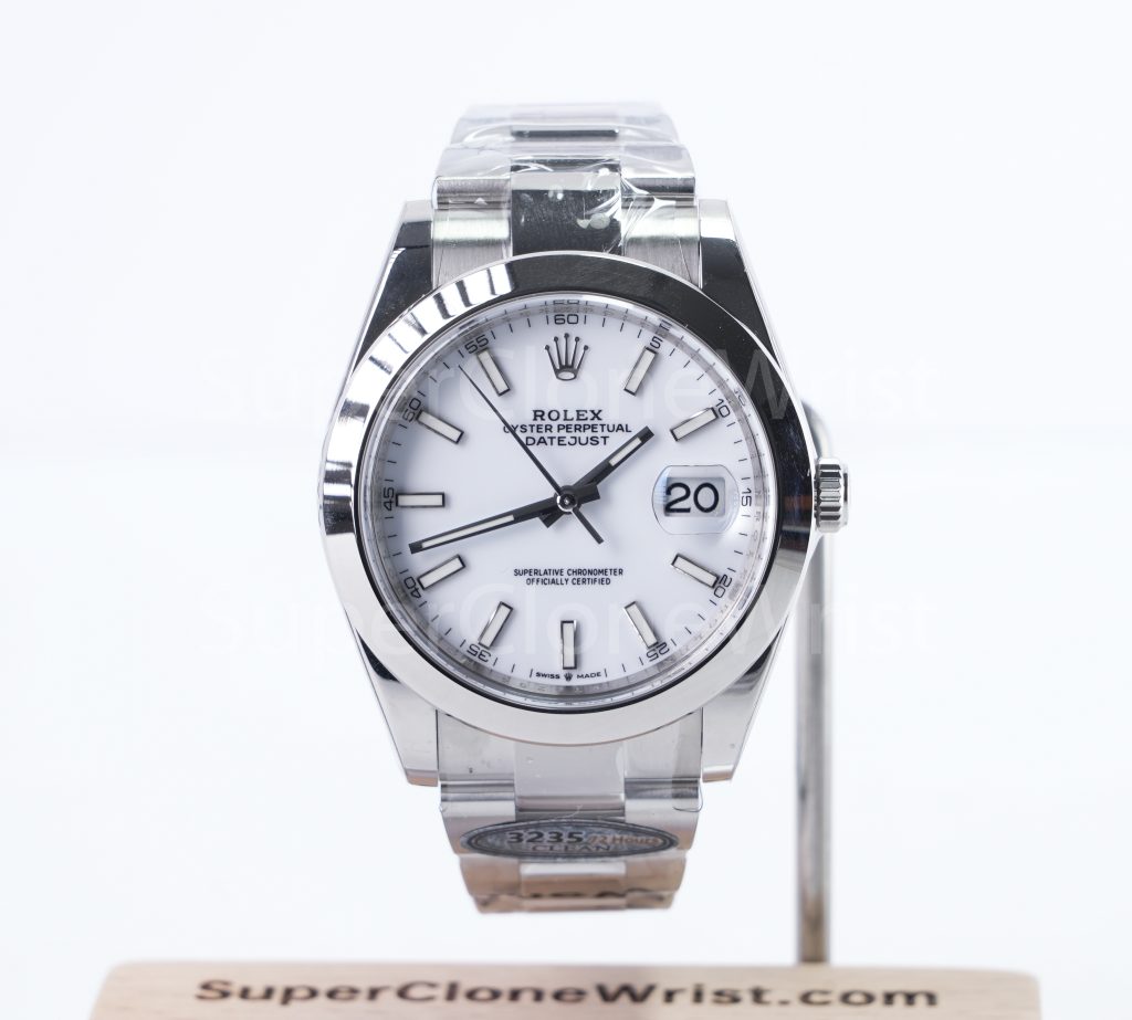 Rolex Datejust 126300 Steel White Dial Smooth Bezel Steel Oyster Bracelet 41mm Replica Watches - 1