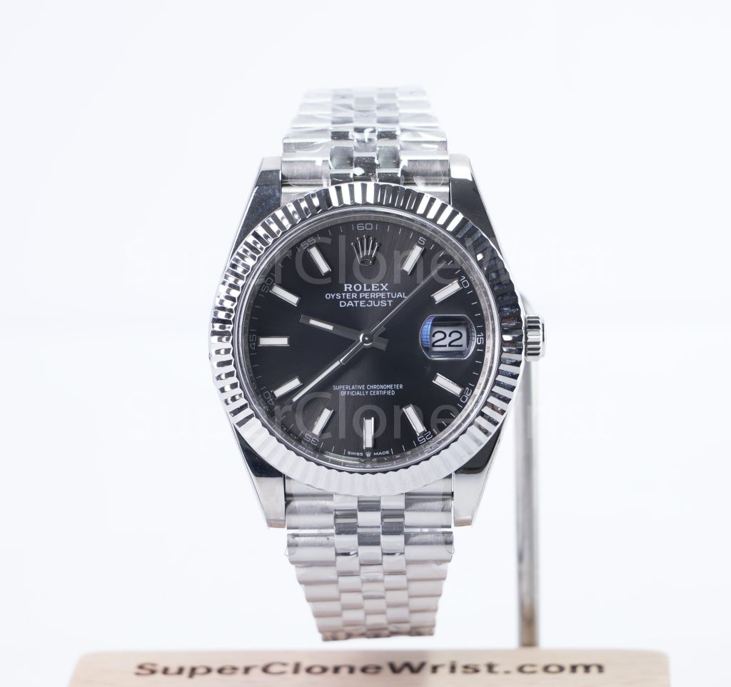 Rolex Datejust 126334 Steel Black Sunray Dial Fluted Bezel Jubilee Bracelet 41mm Replica Watches - 1