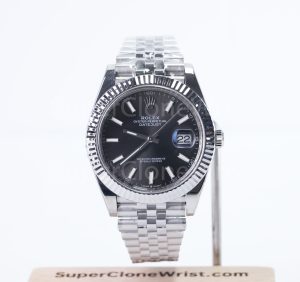 Rolex Datejust 126334 Steel Black Sunray Dial Fluted Bezel Jubilee Bracelet 41mm Replica Watches - 1