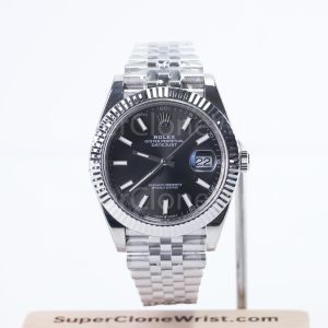 Rolex Datejust 126334 Steel Black Sunray Dial Fluted Bezel Jubilee Bracelet 41mm Replica Watches - 1