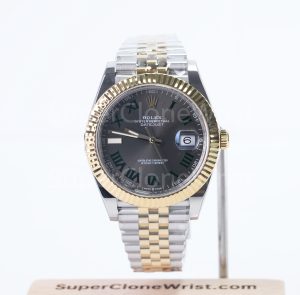 Rolex Datejust 126333 Two-Tone Yellow Gold Wimbledon Grey Sunray Roman Dial Fluted Bezel Jubilee Bracelet 41mm Replica Watches - 1
