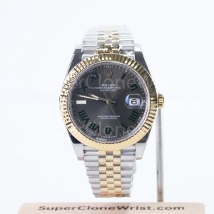 Rolex Datejust 126333 Two-Tone Yellow Gold Wimbledon Grey Sunray Roman Dial Fluted Bezel Jubilee Bracelet 41mm Replica Watches - 1