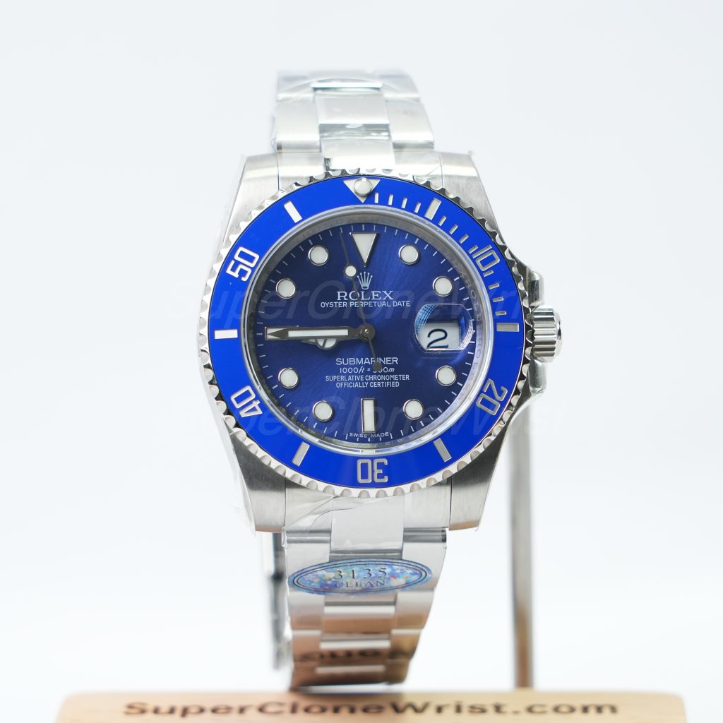 Rolex Submariner Steel Blue Dial Blue Bezel Oyster Bracelet 40mm Replica Watches - 1