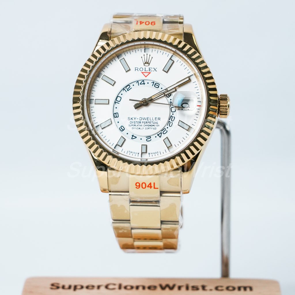 Rolex-Sky-Dweller-336239-White-Dial-Yellow-Gold-42mm Super Clone Watches Replica Watches - 1