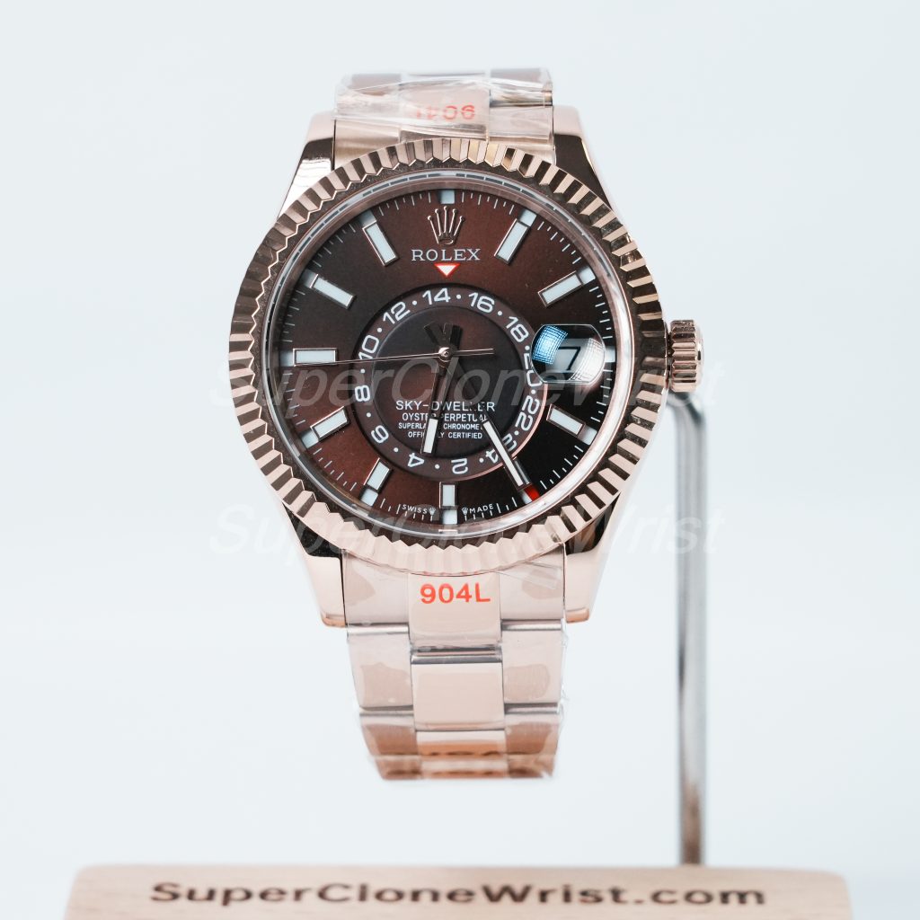 Rolex-Sky-Dweller-326235-Coffee-Dial-Rose-Gold-42mm Super Clone Watches Replica Watches - 1