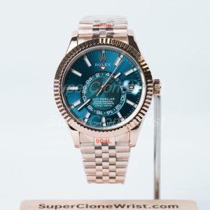 Rolex-Sky-Dweller-326235-Blue-Green-Dial-Rose-Gold-42mm Super Clone Watches Replica Watches - 1