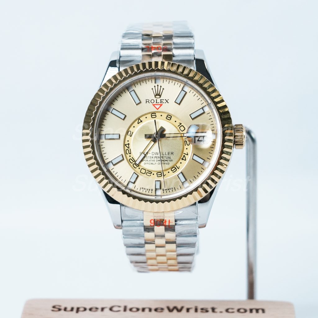 Rolex-Sky-Dweller-326933-Gold-Dial-Steel-Gold-42mm Super Clone Watches Replica Watches - 1