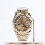 Rolex Day-Date 228238 18K Yellow Gold Champagne Sunray Baguette Diamond Dial Fluted Bezel President Bracelet 40mm Replica Watches - 1
