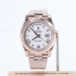 Rolex Day-Date 228235 Rose Gold White Dial Roman Numerals Fluted Bezel President Bracelet 40mm Replica Watches - 1