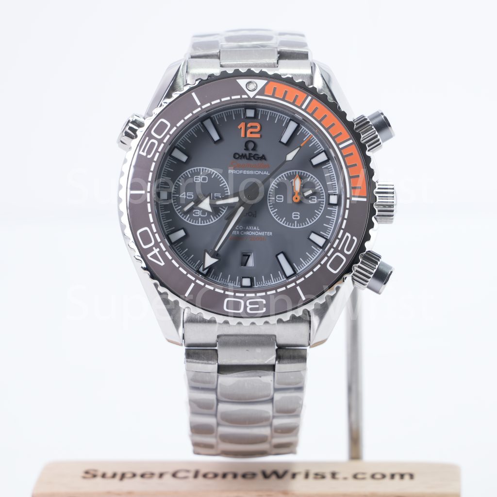 Omega Seamaster 215.30.46.51.99.001 Steel Grey Dial Grey/Orange Ceramic Bezel Steel Bracelet 45.5mm Replica Watches - 1