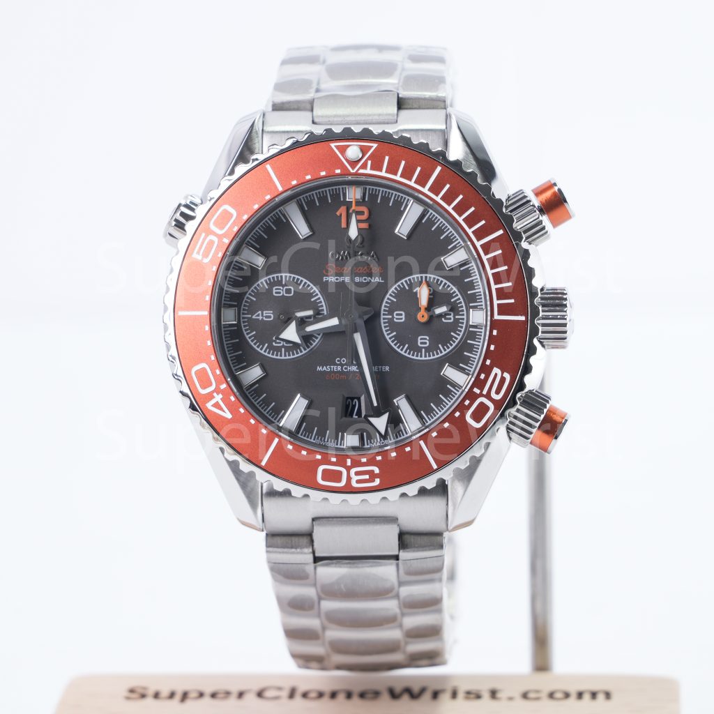 Omega Seamaster 215.30.46.51.99.001 Steel Grey Dial Orange Ceramic Bezel Steel Bracelet 45.5mm Replica Watches - 1