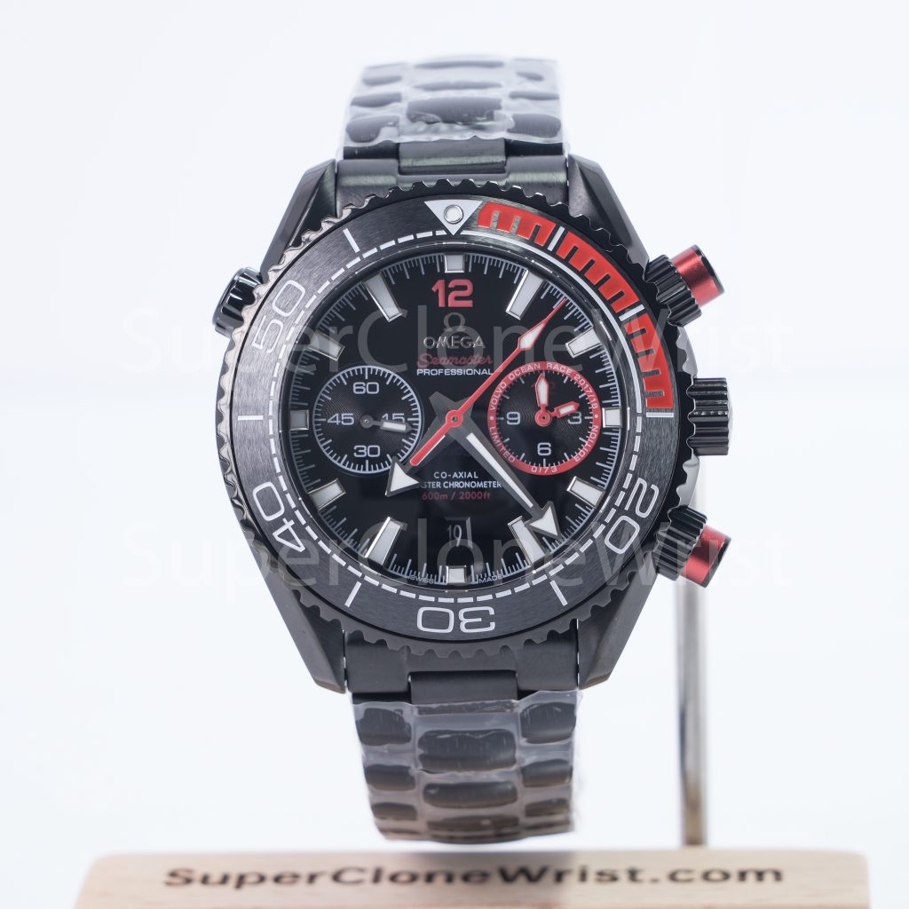 Omega Seamaster 215.92.46.51.01.002 Black Ceramic Black Dial Black and Red Ceramic Bezel Black Steel Bracelet 45.5mm Replica Watches - 1