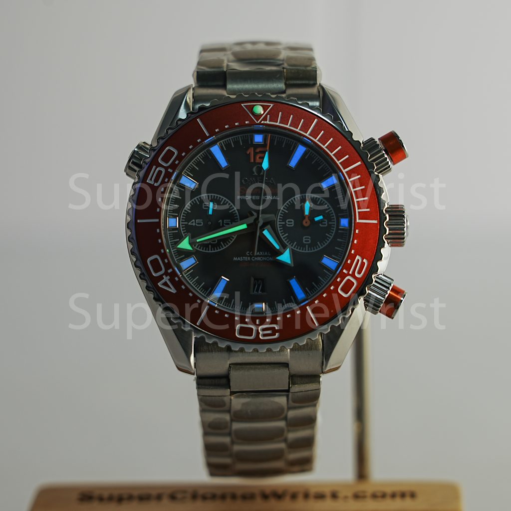 Omega Seamaster 215.30.46.51.99.001 Steel Grey Dial Orange Ceramic Bezel Steel Bracelet 45.5mm Replica Watches - 2