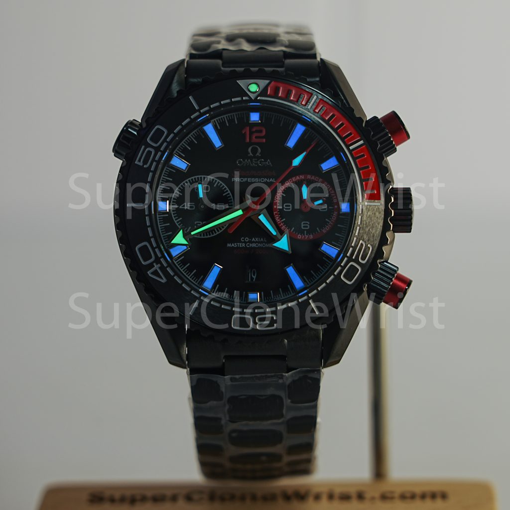 Omega Seamaster 215.92.46.51.01.002 Black Ceramic Black Dial Black and Red Ceramic Bezel Black Steel Bracelet 45.5mm Replica Watches - 2