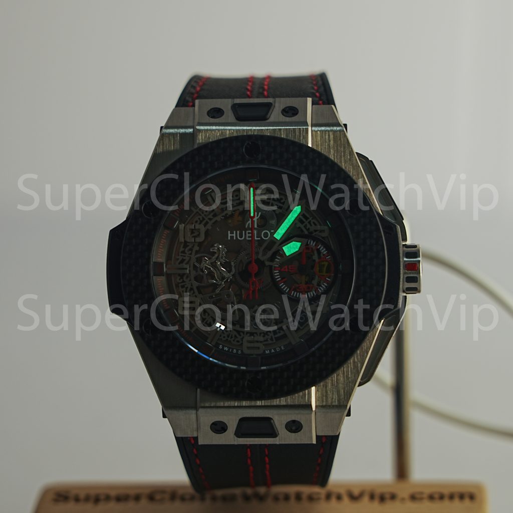 Hublot Big Bang Ferrari Titanium 401.NJ.0123.VR Skeleton Dial Carbon Fiber Bezel 45mm Replica Watches - 2