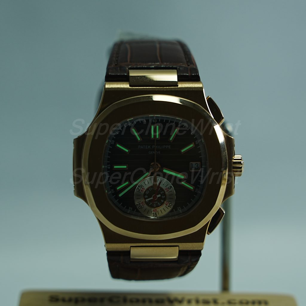 Patek Philippe Nautilus 5980R-001 Rose Gold Gradient Brown Dial Rose Gold Bezel Brown Alligator Leather Strap 40.5mm Replica Watches - 2
