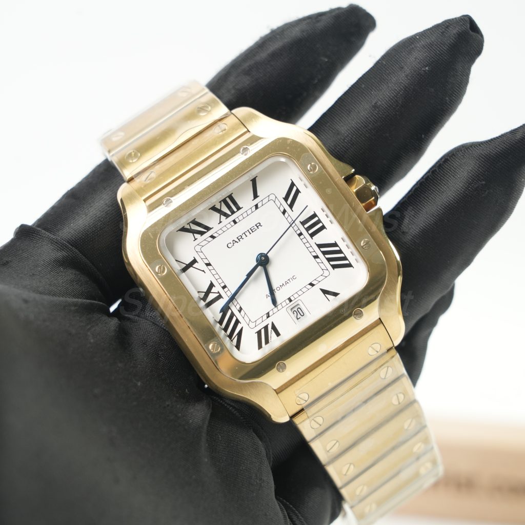 Cartier Santos Yellow Gold White Dial Yellow Gold Bracelet 39.8x47.5mm Replica Watches - 2
