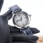 Cartier Pasha de Cartier Steel White Dial Steel Bezel Blue Alligator Leather Strap 41mm Replica Watches - 2