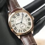 Cartier Drive de Cartier Rose Gold Cushion Case Silver Dial Brown Alligator Leather Strap 40mm Replica Watches - 2