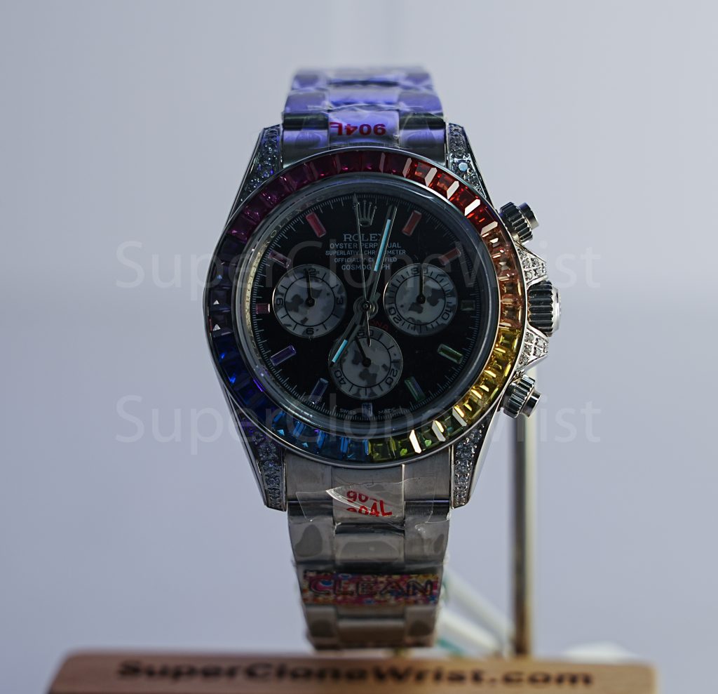 Rolex Daytona 116599RBOW Steel Black Dial Rainbow Bezel Oyster Bracelet 40mm Replica Watches - 2