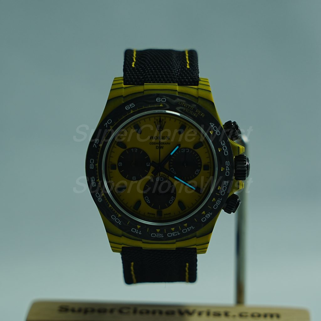 Rolex Daytona DiW Custom Bumblebee Yellow Carbon Black Yellow Panda Dial Carbon Bezel Black Fabric Strap 40mm Replica Watches - 2