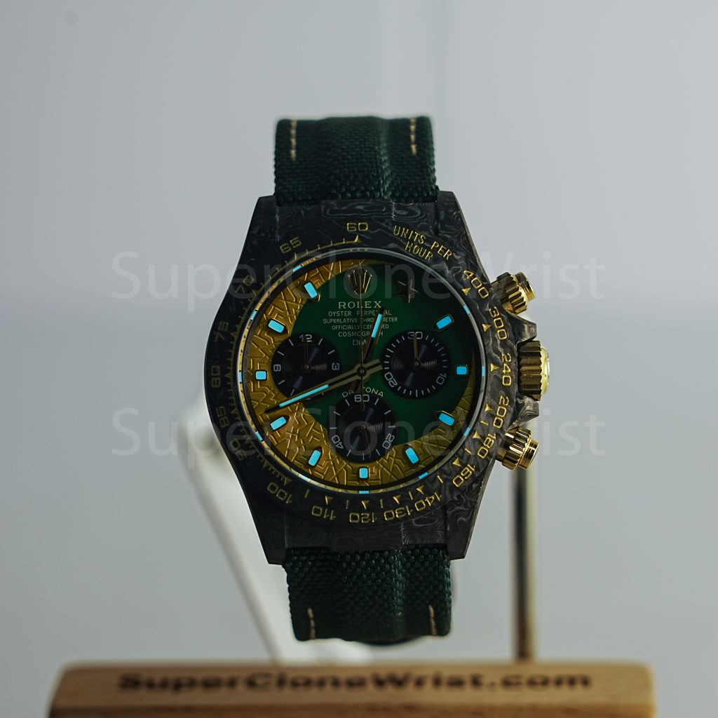 Rolex Daytona DiW Ramadan Carbon Fiber Green Gold Dial Carbon Fiber Bezel Green Fabric Strap 40mm Replica Watches - 2