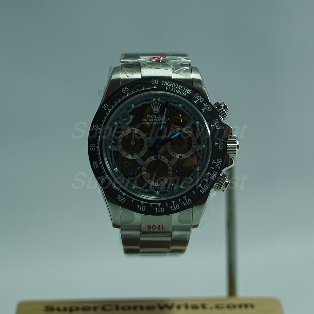 Rolex Daytona Steel Skeleton Ice Blue Dial Carbon Bezel Steel Oyster Bracelet 40mm Replica Watches - 2