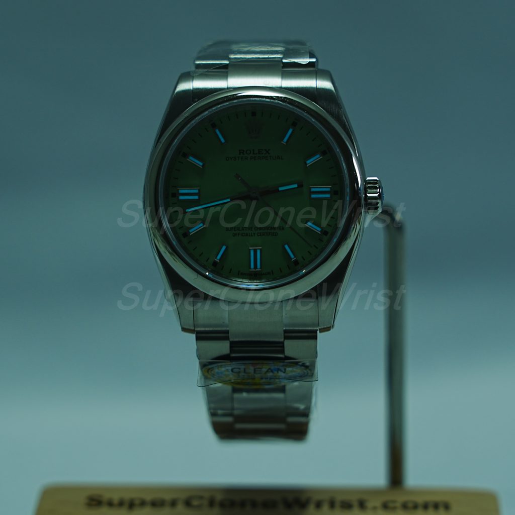 Rolex Oyster Perpetual Steel Pistachio Green Dial Steel Bezel Steel Oyster Bracelet 36mm Replica Watches - 2