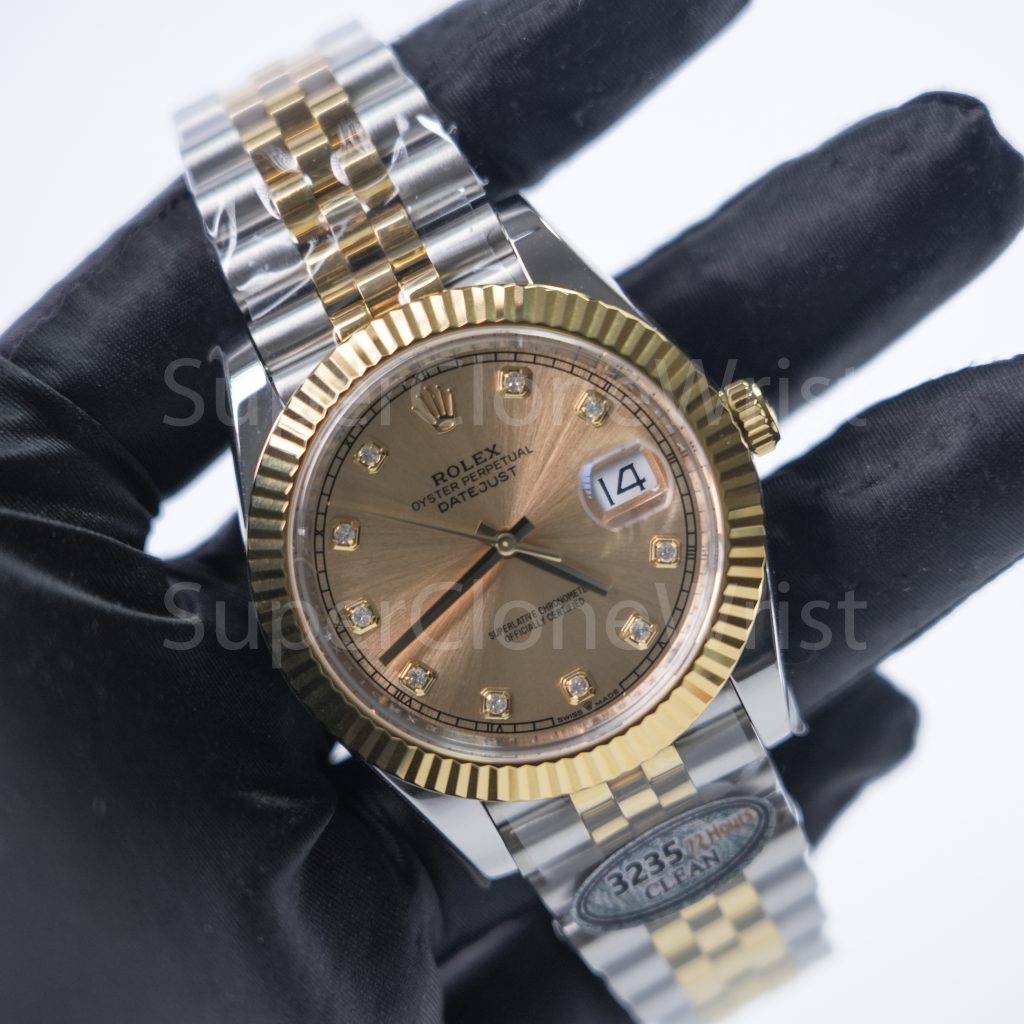 Rolex Datejust 126333 Two-Tone Yellow Gold Champagne Sunray Diamond Dial Fluted Bezel Jubilee Bracelet 41mm Replica Watches - 2