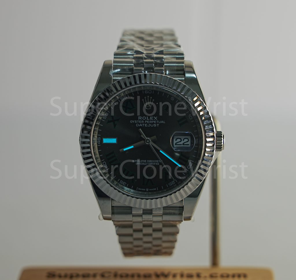 Rolex Datejust 126334 Steel Wimbledon Grey Sunray Roman Dial Fluted Bezel Jubilee Bracelet 41mm Replica Watches - 2