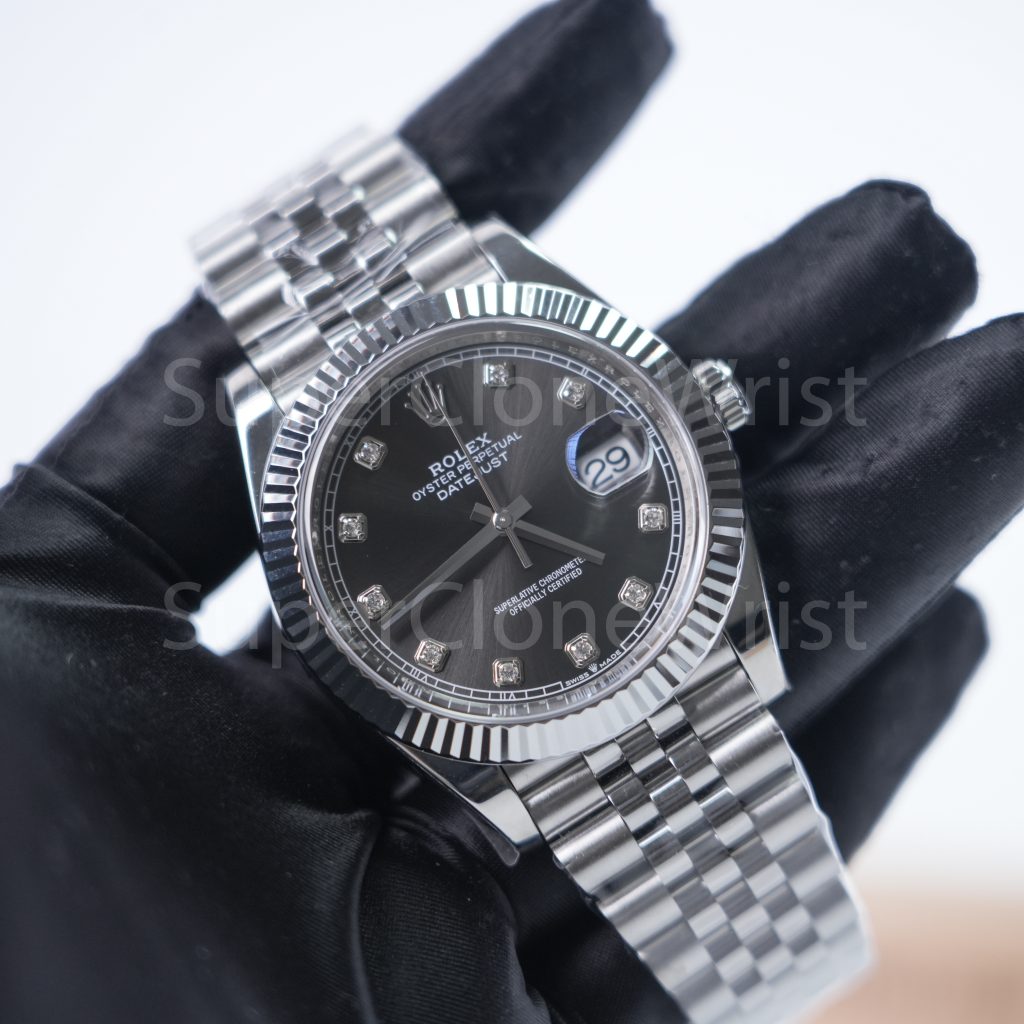 Rolex Datejust 126334 Steel Slate Grey Sunray Diamond Dial Fluted Bezel Jubilee Bracelet 41mm Replica Watches - 2