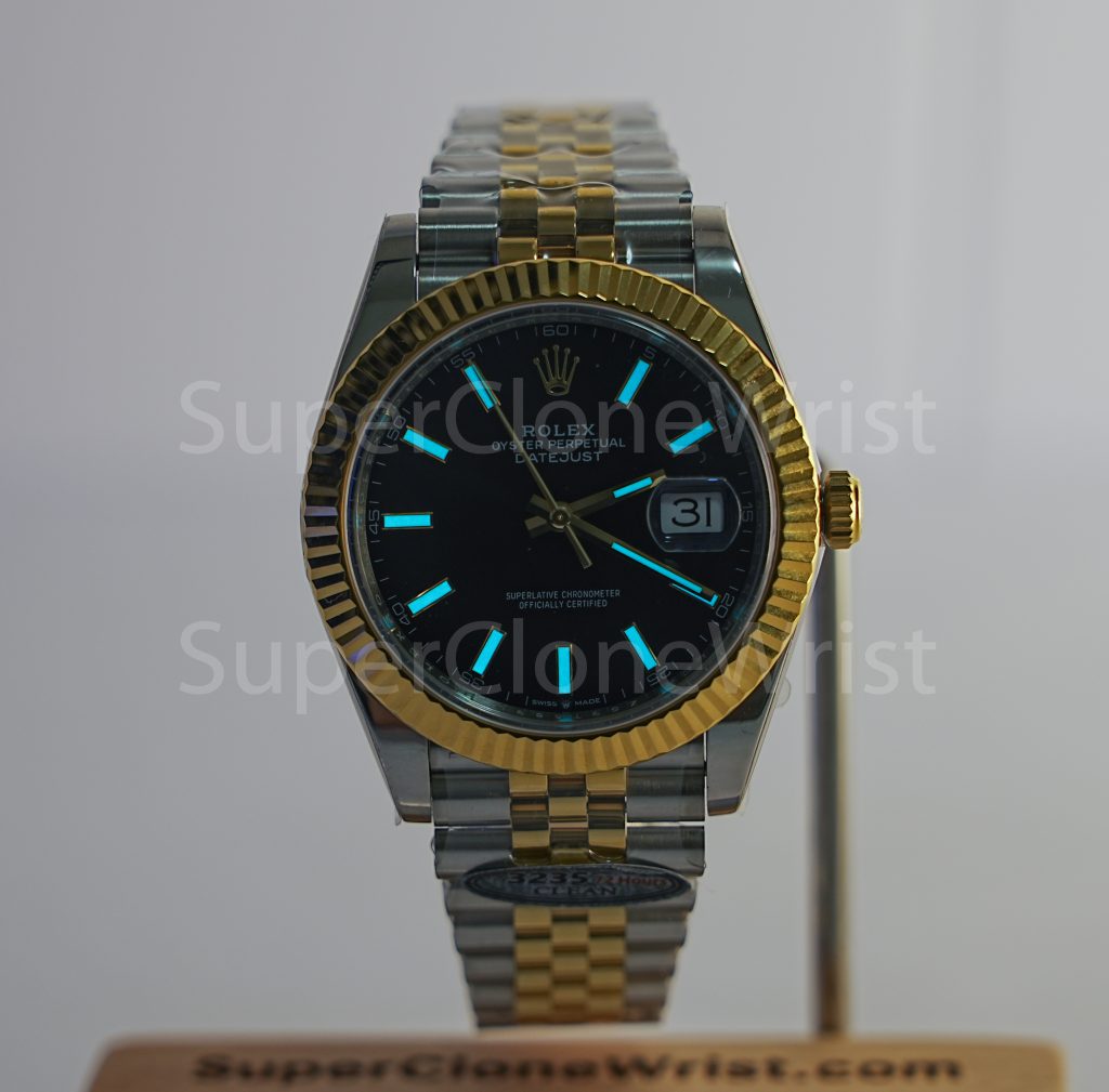 Rolex Datejust 126333 Two-Tone Yellow Gold Black Dial Fluted Bezel Jubilee Bracelet 41mm Replica Watches - 2
