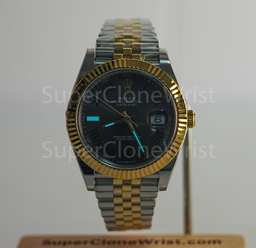 Rolex Datejust 126333 Two-Tone Yellow Gold Wimbledon Grey Sunray Roman Dial Fluted Bezel Jubilee Bracelet 41mm Replica Watches - 2