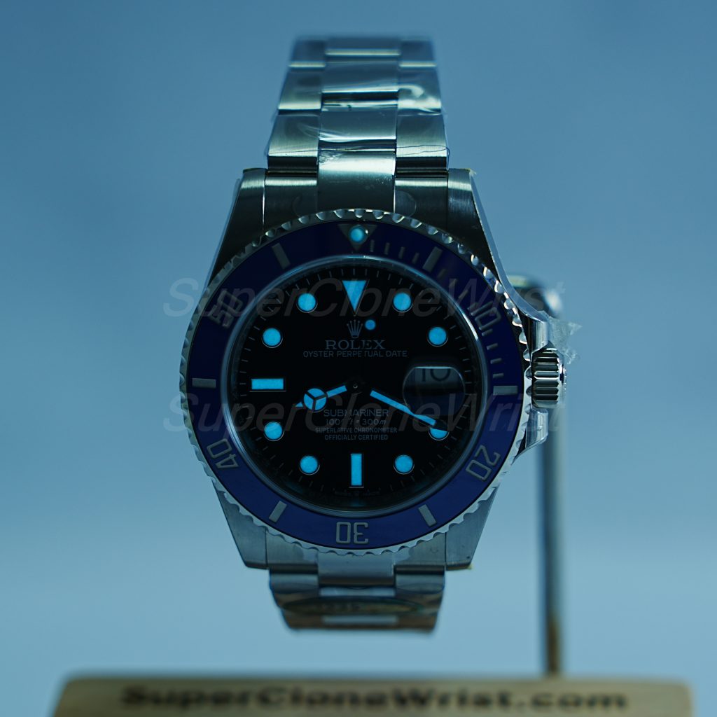 Rolex Submariner Date Steel Black Dial Blue Bezel Oyster Bracelet 41mm Replica Watches - 2