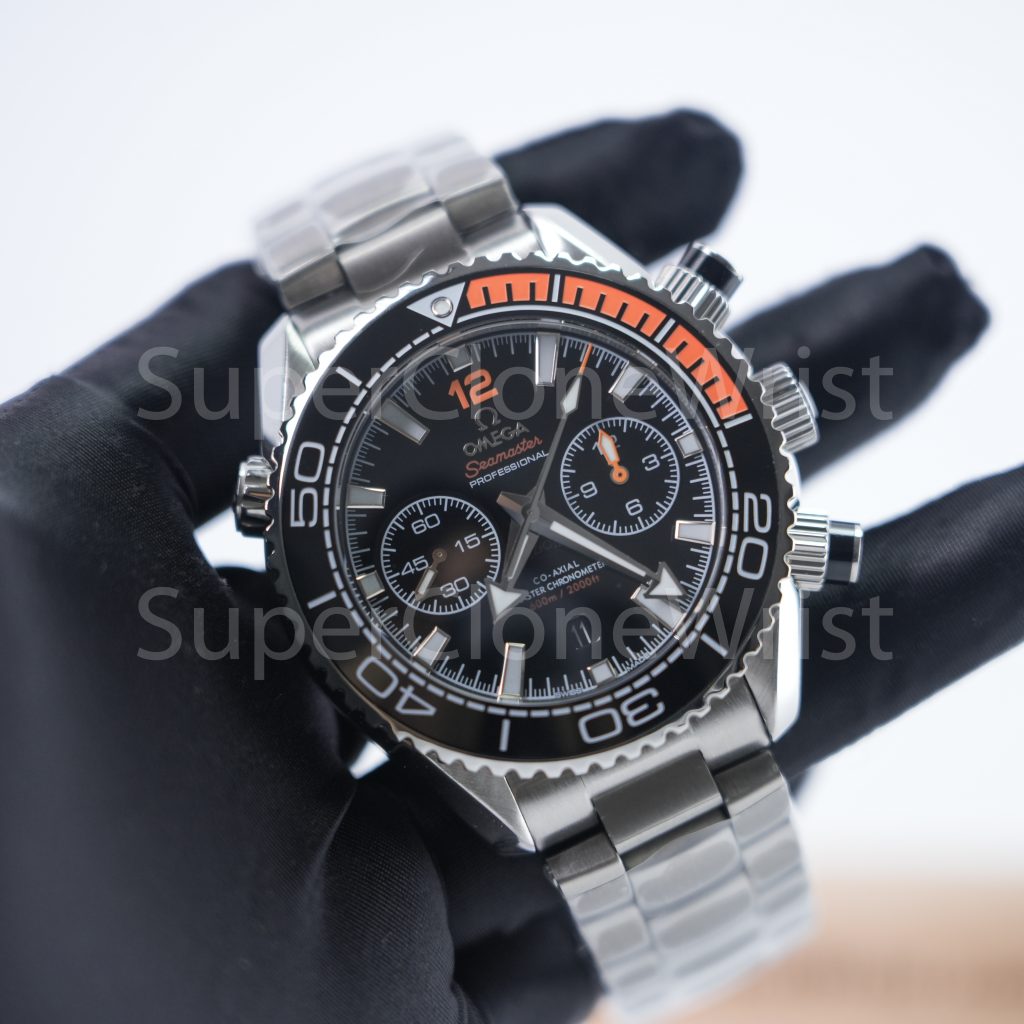 Omega Seamaster 215.30.46.51.01.002 Steel Black Dial Black and Orange Ceramic Bezel Steel Bracelet 45.5mm Replica Watches - 3