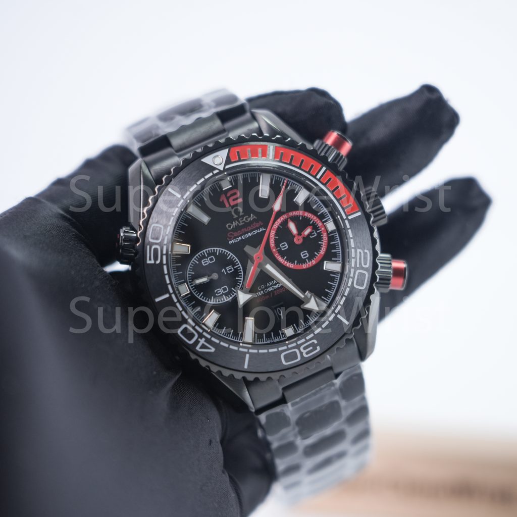 Omega Seamaster 215.92.46.51.01.002 Black Ceramic Black Dial Black and Red Ceramic Bezel Black Steel Bracelet 45.5mm Replica Watches - 3