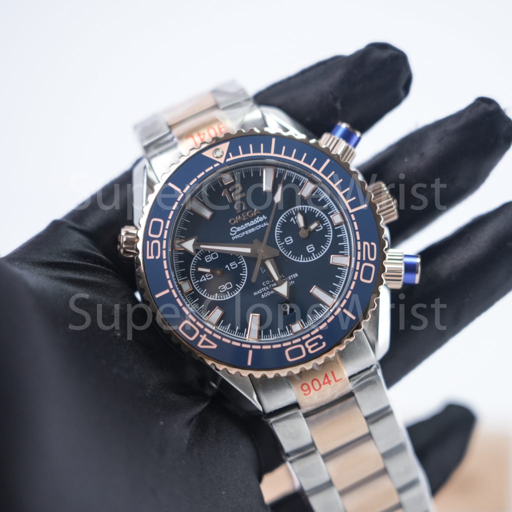 Omega Seamaster 215.20.46.51.03.001 Two-Tone Rose Gold Blue Dial Blue Ceramic Bezel Two-Tone Rose Gold Bracelet 45.5mm Replica Watches - 3