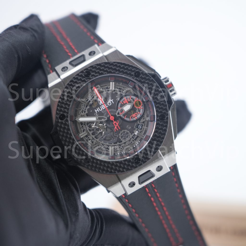 Hublot Big Bang Ferrari Titanium 401.NJ.0123.VR Skeleton Dial Carbon Fiber Bezel 45mm Replica Watches - 3