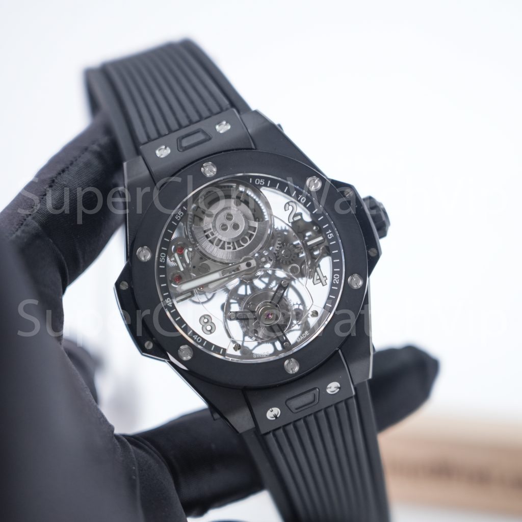 Hublot Big Bang 429.CX.0170.RX Black Ceramic Tourbillon Skeleton Dial Black Ceramic Bezel Black Rubber Strap 45mm Replica Watches - 3