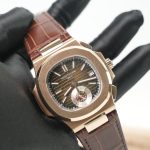 Patek Philippe Nautilus 5980R-001 Rose Gold Gradient Brown Dial Rose Gold Bezel Brown Alligator Leather Strap 40.5mm Replica Watches - 3