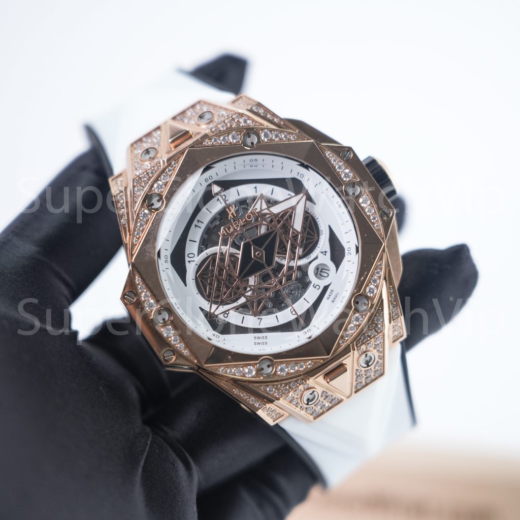 Hublot Big Bang Sang Bleu II King Gold Diamonds 418.OX.2001.RX.1604 Skeleton Dial 45mm Replica Watches - 3