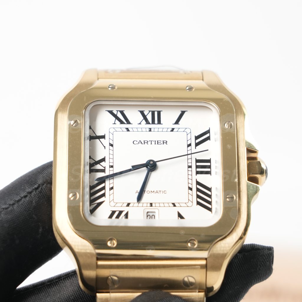 Cartier Santos Yellow Gold White Dial Yellow Gold Bracelet 39.8x47.5mm Replica Watches - 3