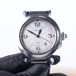 Cartier Pasha de Cartier Steel White Dial Steel Bezel Blue Alligator Leather Strap 41mm Replica Watches - 3