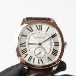 Cartier Drive de Cartier Rose Gold Cushion Case Silver Dial Brown Alligator Leather Strap 40mm Replica Watches - 3