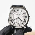 Cartier Drive de Cartier Steel Cushion Case Silver Dial Black Alligator Leather Strap 40mm Replica Watches - 3