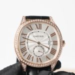 Cartier Drive de Cartier Rose Gold Diamond Bezel Cushion Case White Dial Black Alligator Leather Strap 40mm Replica Watches - 3