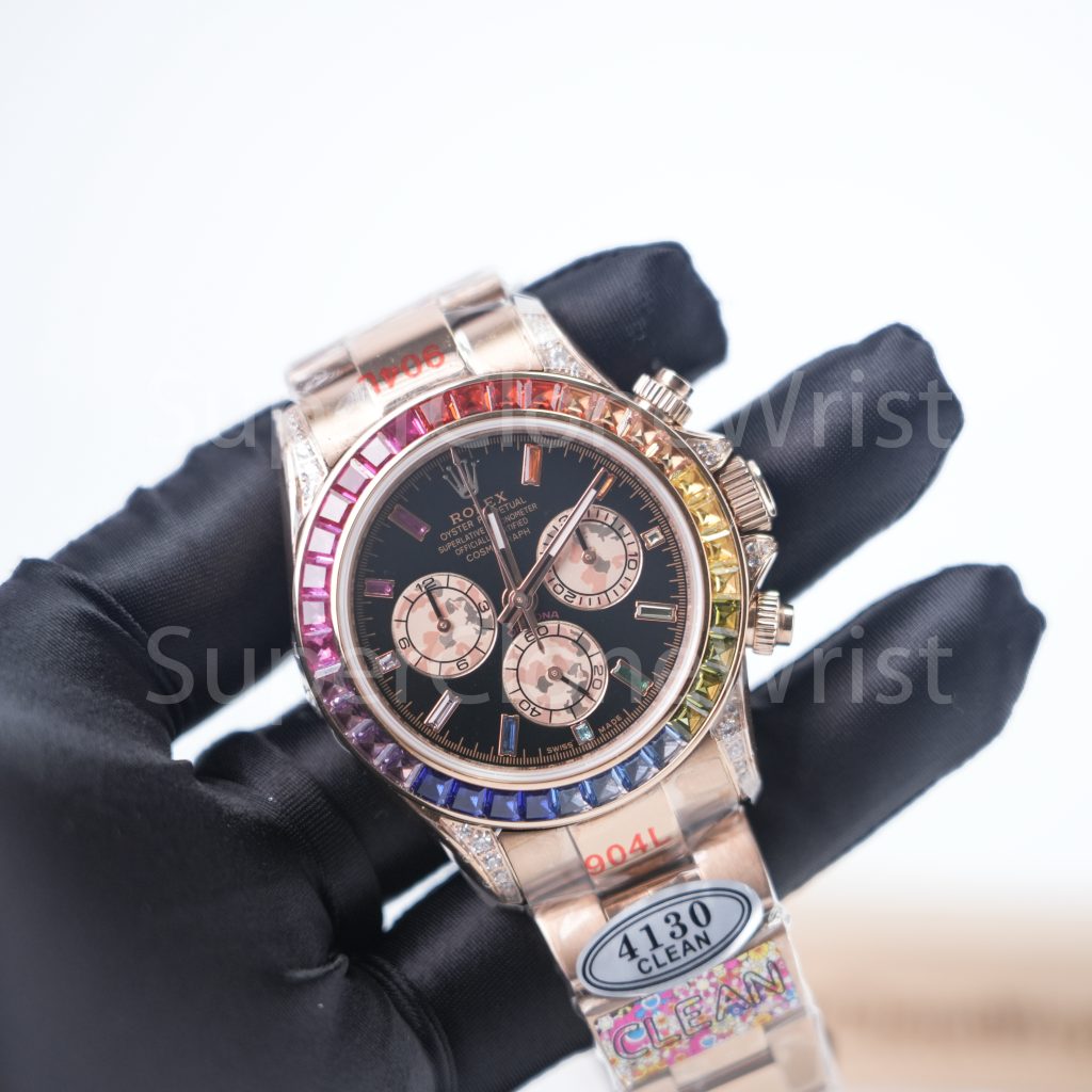 Rolex Cosmograph Daytona 116595 Rainbow Everose Gold Black Dial 40mm Replica Watches - 3