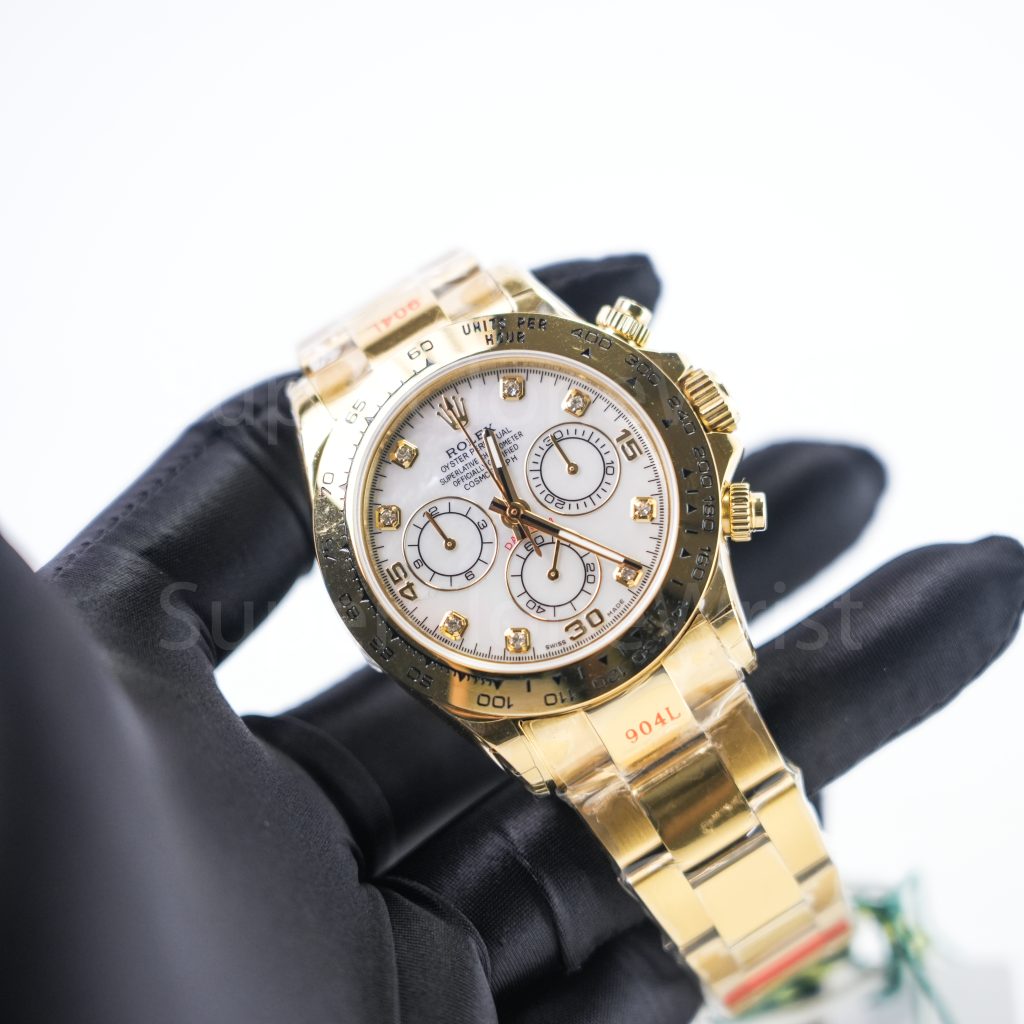 Rolex Daytona 116508 Yellow Gold White Mother-Of-Pearl Diamond Dial Yellow Gold Bezel Yellow Gold Bracelet 40mm Replica Watches - 3