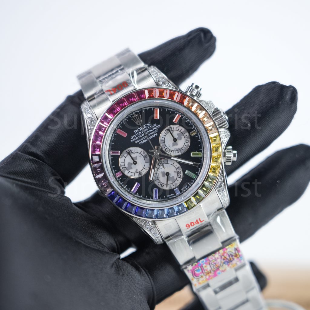 Rolex Daytona 116599RBOW Steel Black Dial Rainbow Bezel Oyster Bracelet 40mm Replica Watches - 3